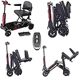 Automatic Folding Mobility Scooter, 22 KG Lightweight, Auto Folding Travel Scooter, Magnetic Brakes, Aluminium Frame, 180W Brushless Motor, Flip Up Arm Rest, 20 KM Removable Battery, Remote Control