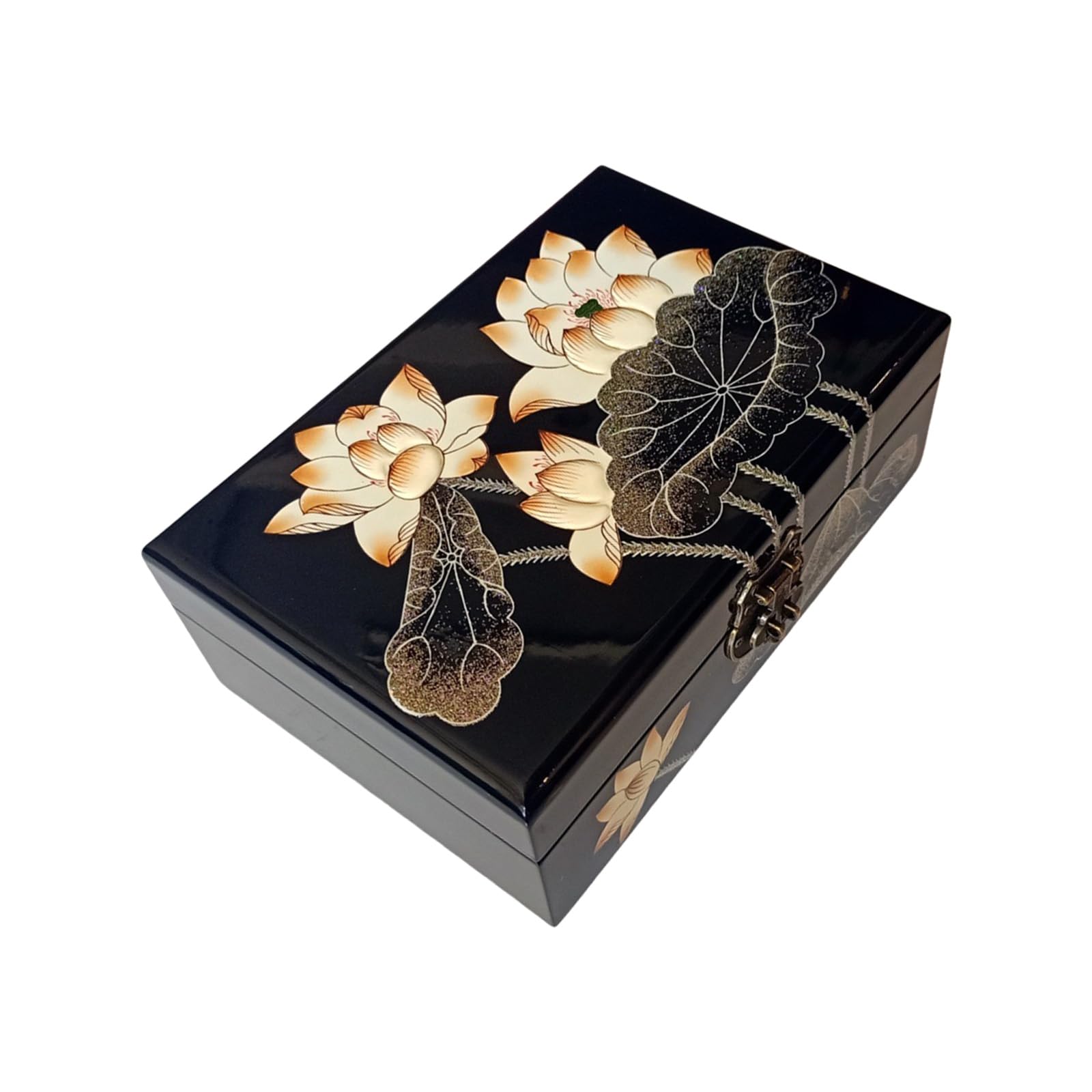 HZBB Secure Traditional Wood Jewelry Box Hand Painted Lacquer Storage for Accessories and Valuables Artistics Home Decoration Jewelry Organizers