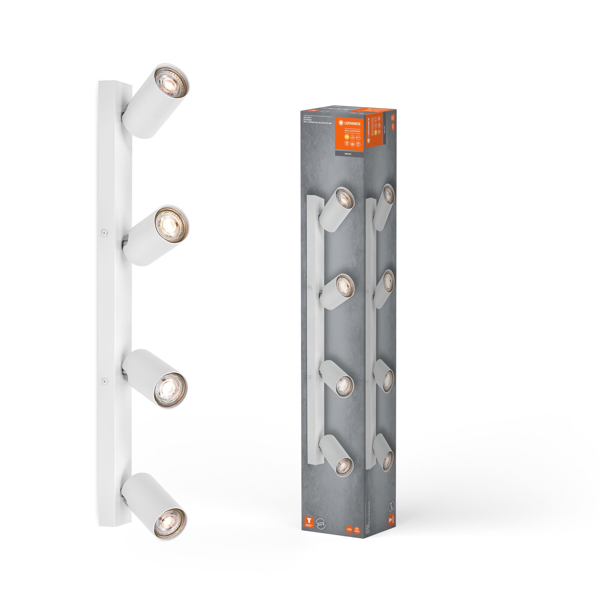 LEDVANCE LED SPOT OCTAGON 4 x 3,4W, GU10, 920lm, weiß, 2.700K Farbtemperatur, warmweiße Lichtfarbe, zeitloses Design, austauschbare LED-Lampe, ideal für Innenräume, CRI 90, verstellbare Köpfe
