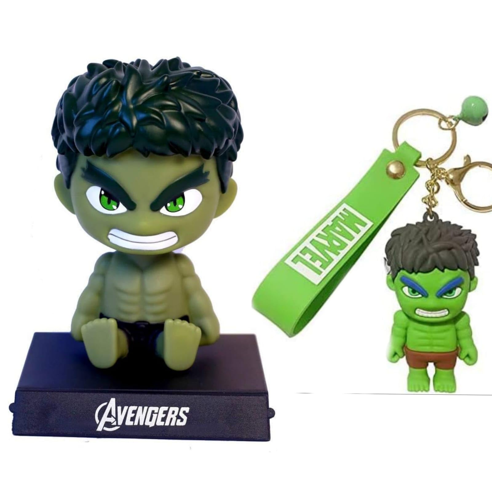 Hulk Bobble Bobble Head Figures Head Shaking Doll | Car Dashboard Fun Phone Holder Bobblehead Figures | Collectible Home Decoration Car Toy | Action Figure + Keychain