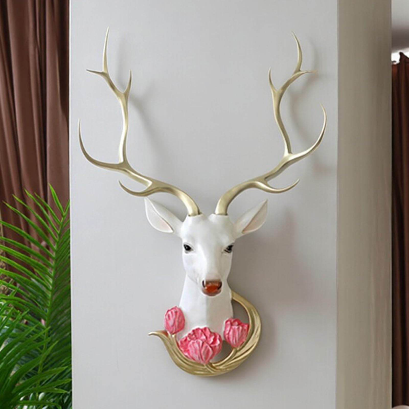 CMYCYDDPLY Testa di Cervo Decorazione da Parete, Decorazioni Camera da Letto in Resina, Decorazione da Parete con Teste di Animali, Sfondo Parete TV(White)