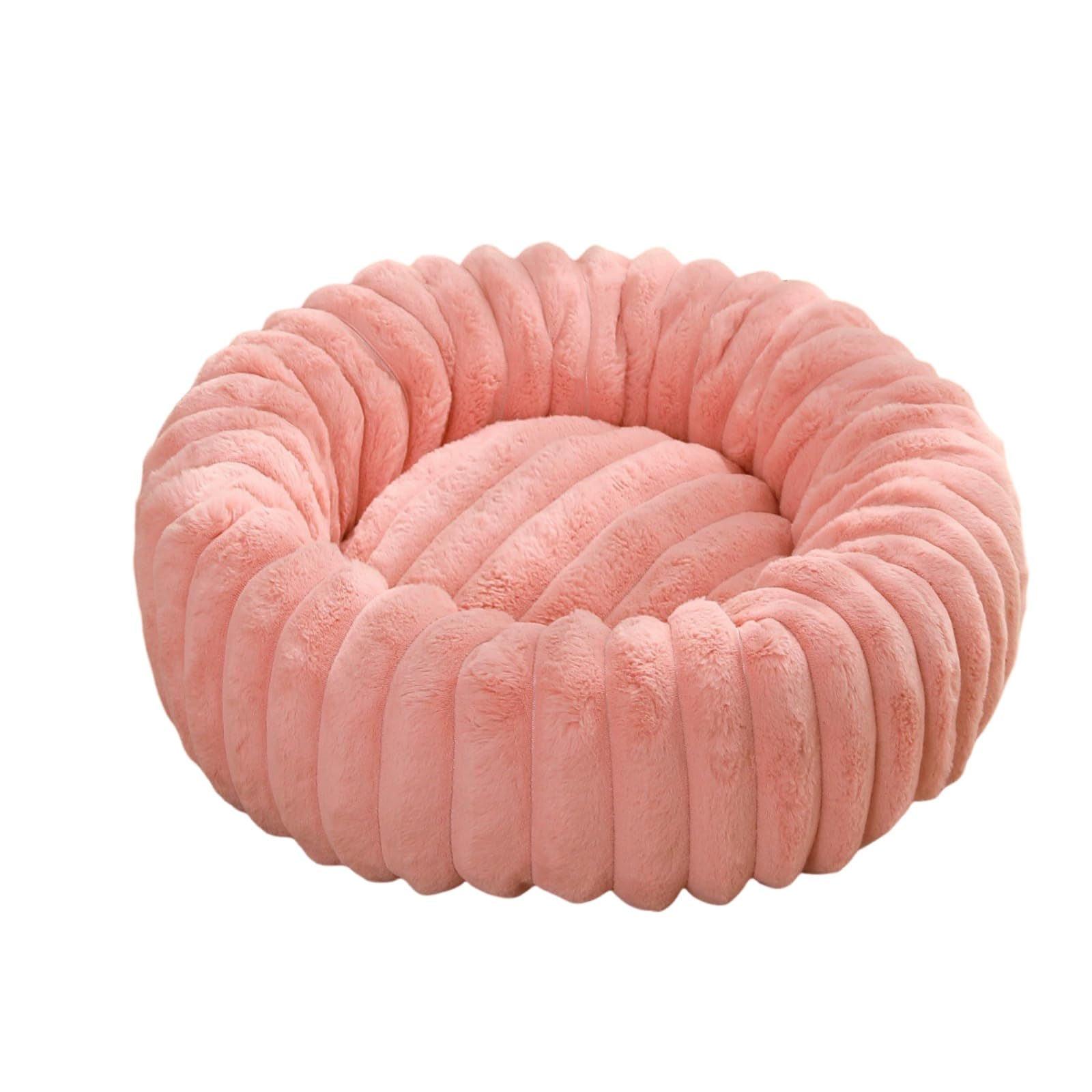 Mateju Plush Donut Pet Bed, Fluffy Pet Cushion Thick Warm Soft Plush Dog Cat Bed for Indoor Stripe Style Calming Puppy Kitten Petbed with Non Slip Bottom, for Small Medium (Pink,70cm)
