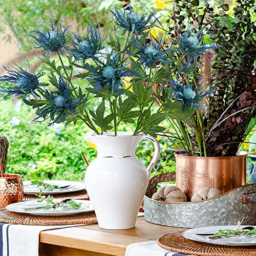 Ferial 3 Pcs Artificial Thistle Flower Stems Blue Thistle Artificial Flowers Bouquet Real Touch Thistle Decor Faux Plant Thistle Bunches For Home Wedding Centerpiece Kitchen Office Nursery Décor #TOP3