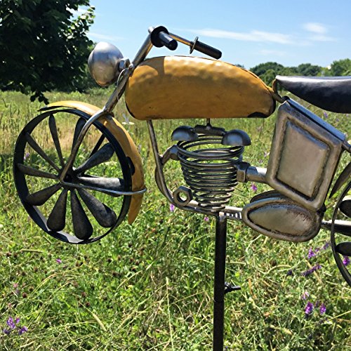 WHW Whole House Worlds Americana Motorcycle Garden Spinner, Vintage Style Stake Decoration, Rustic Yellow with Antiqued Finish, Over 5 Ft Tall (63 Inches - 160 cm) - Thumbnail 5