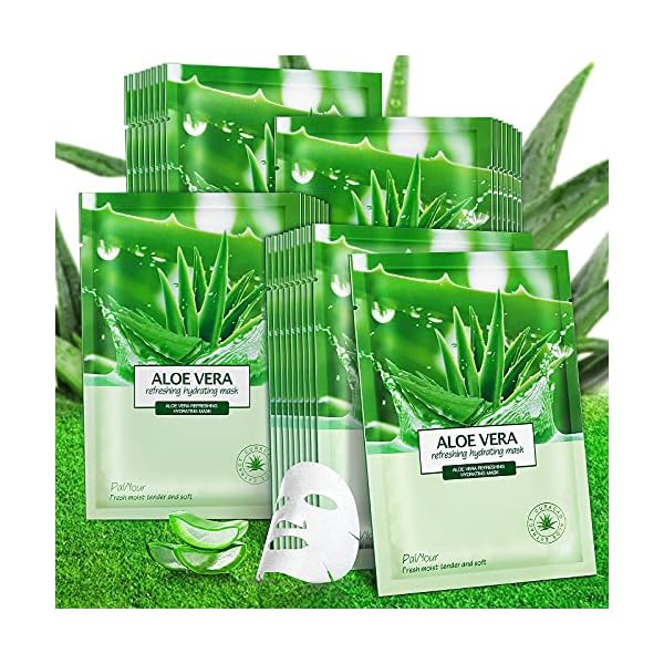 Aloe Facial Skincare Sheet Hydrating Moisturizing Revitalizing Facial Skincare Sheet for Dry, Oily, Sensitive and Tired Skin 25ml/0.8oz, Pack of 10