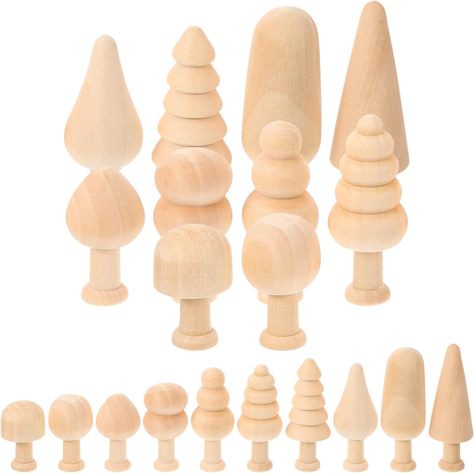 20pcs Unfinished Wooden Tree Decorations, DIY Graffiti Mini Trees, 5 Shape Mini Wooden Xmas Tree Craft, Easter Wood Craft Ornaments for Kids Arts and Crafts Projects, Home and Holiday Decor