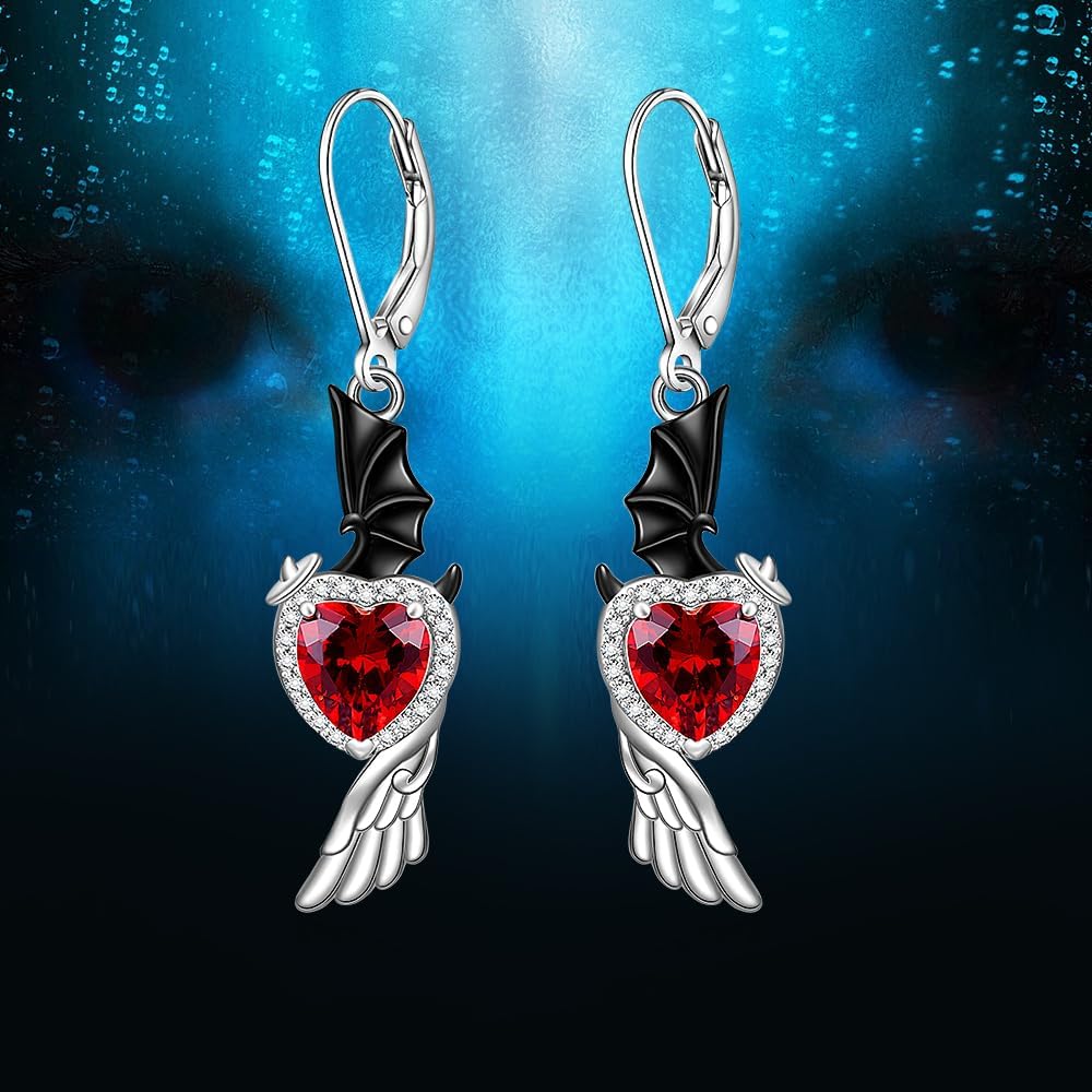 Angel Devil Earrings Angel Wing Earrings for Women Sterling Silver Dangle Drop Black and White Wings Jewelry - Image 7