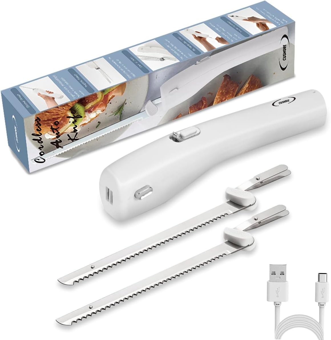 Cushore Cordless Electric Knife Rechargeable EasySlice Bread Knife with 4