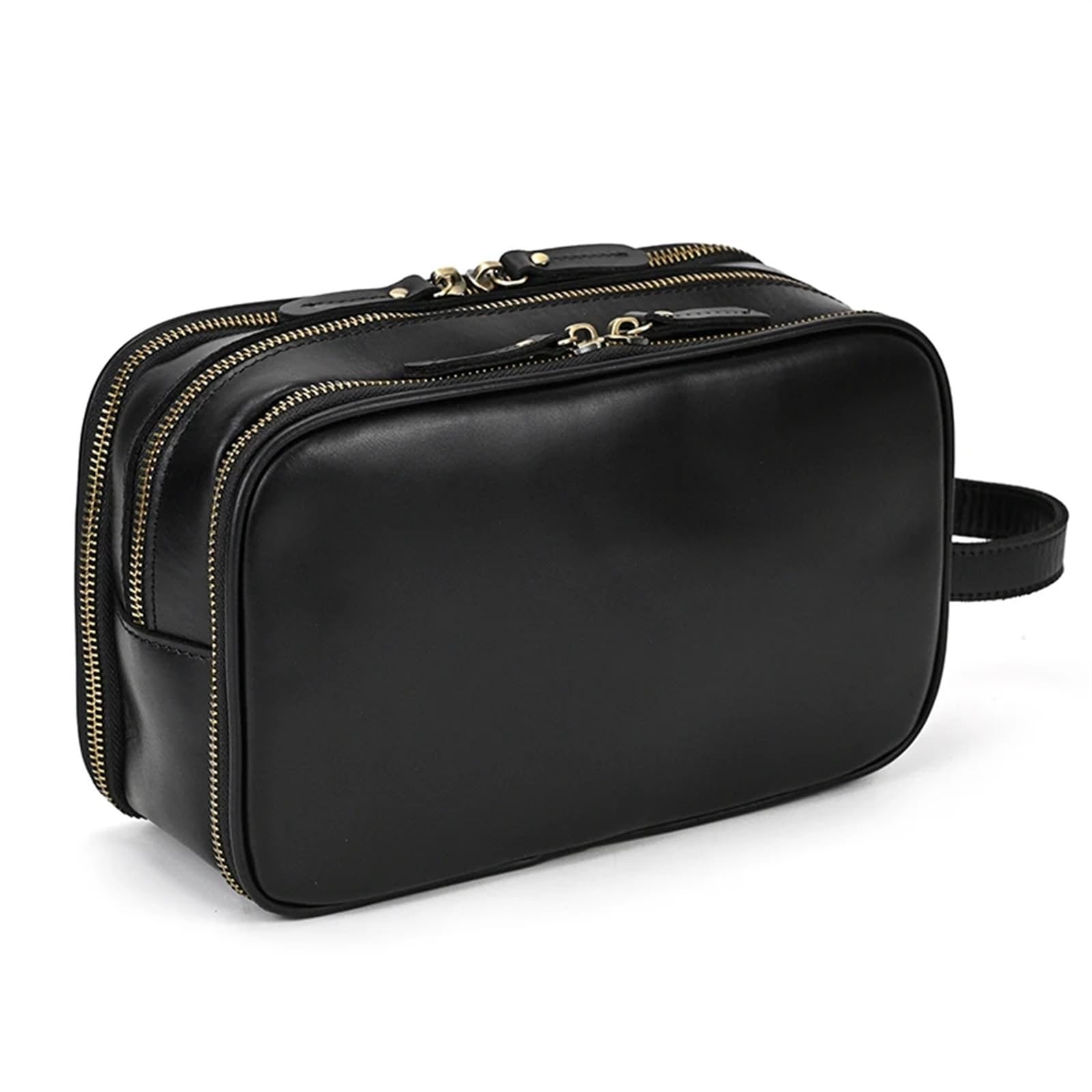 Trousse de Toilette Femme Voyage Sac cosmétique en Cuir véritable Hommes Femmes Maquillage Portable Lavage étui de Douche étanche Voyage(Black(30CM))