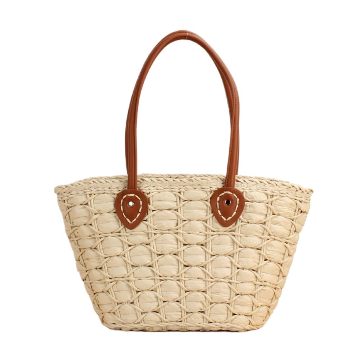 Bolso Mujer Bolso De Mano Paja, Tote For Mujer, Hecho A, Ideal For La Playa En Verano, con Correa Piel Sintética Paja Mano(Beige)