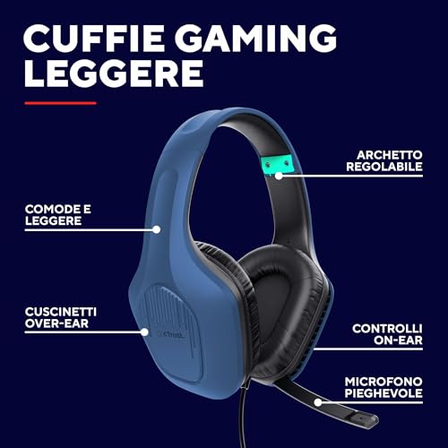 GXTrust 418B Rayne Cuffie Gaming Leggere per PC Xbox PS4 PS5 Switch Mobile, Driver da 50 mm, Jack Audio 3.5 mm, Cavo 2m, Cuffie con Microfono Over-Ear, Blu - Cuffia gaming - Immagine 1