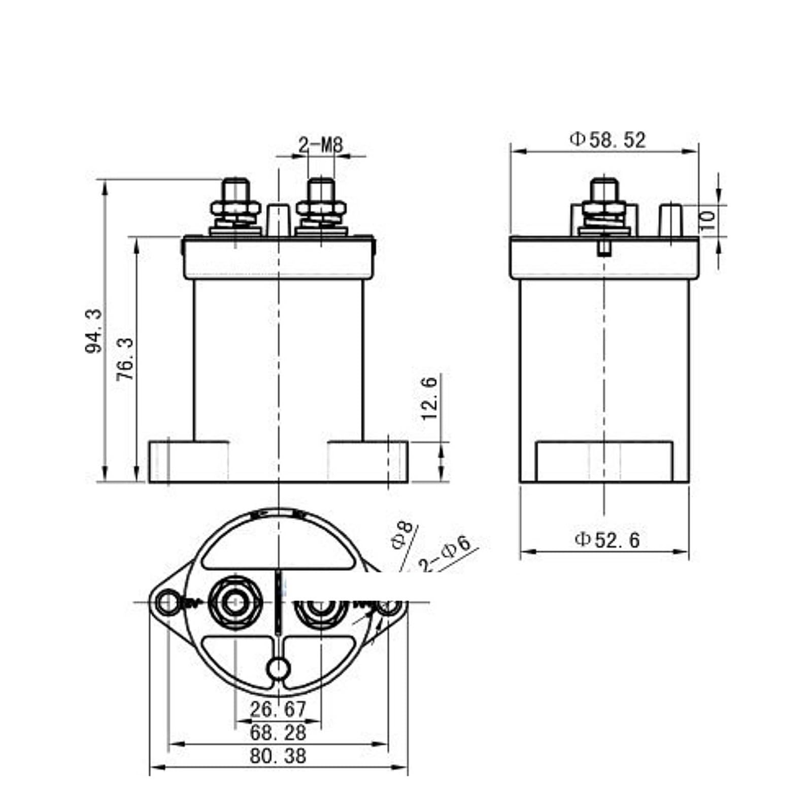 Contactor de CC de vacío de Alto Voltaje SEV200A, relé de 12V/24V/48V CC(1NO,48V)