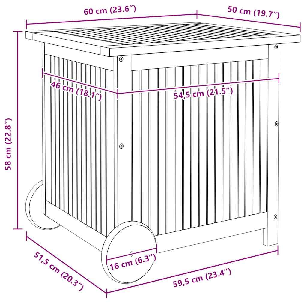 vidaXL Gartentruhe, Gartenbox mit Rollen Stauraum, Auflagenbox mit Wasserfestem Beutel, Aufbewahrungsbox Kissenbox, Massivholz Akazie