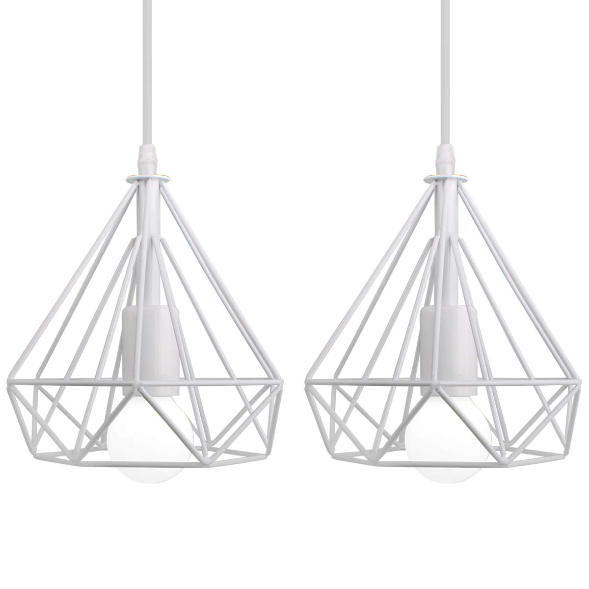 iDEGU - Juego de 2 lámparas de techo industriales, 200 mm, lámpara colgante vintage E27, lámpara de techo de metal, diseño de jaula de diamantes, iluminación decorativa, color blanco