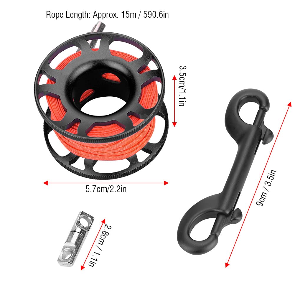 Tauch Fingerspule, Aviation Aluminium Finger Reel Tauchen Scuba Diving Tauchspule Clip Scubaing Spool mit 15m Schnur(Cooles Schwarz)