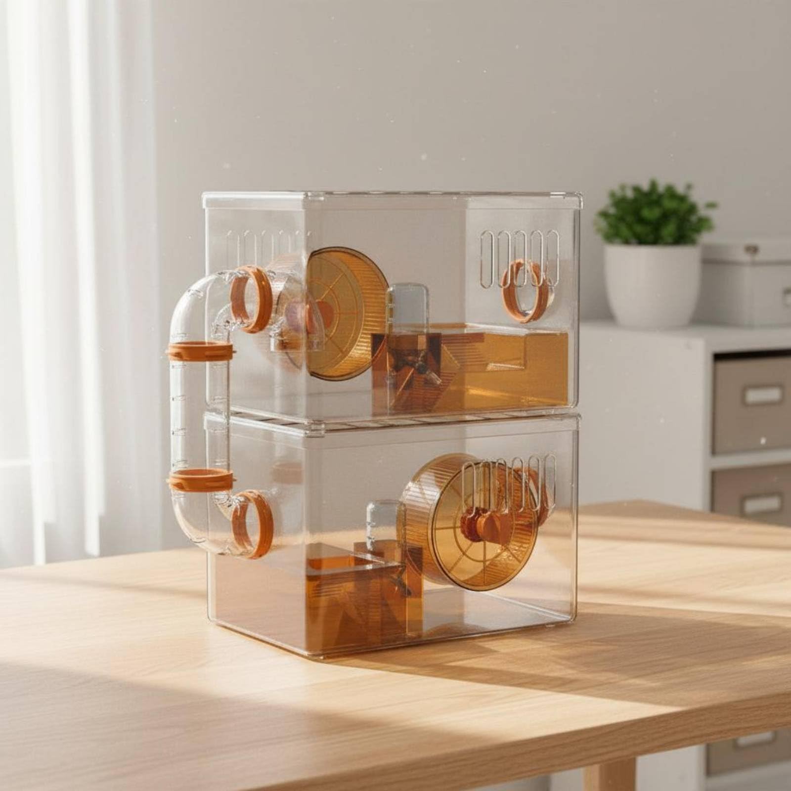 Jaula para Hámster Transparente Acrílica con Expandible Kit de Accesorios Incluido como Rueda Botella y Comedero Fácil de Limpiar Adecuada para, Azul, Rueda+Grande+2+Capas