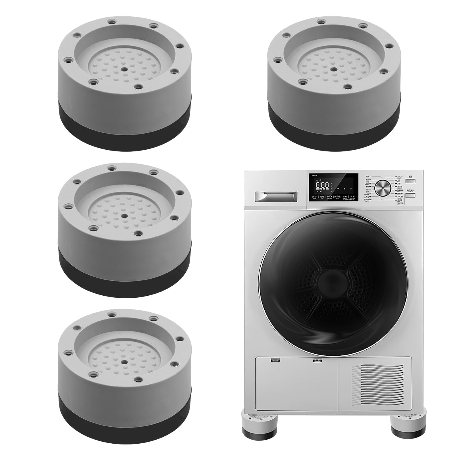 Produktbild von Antirutschmatte Für Waschmaschine – 4er Set Gummifüße, Vibrationsdämpfer Für Waschmaschinen & Trockner – Rutschfest & Bodenschonend
