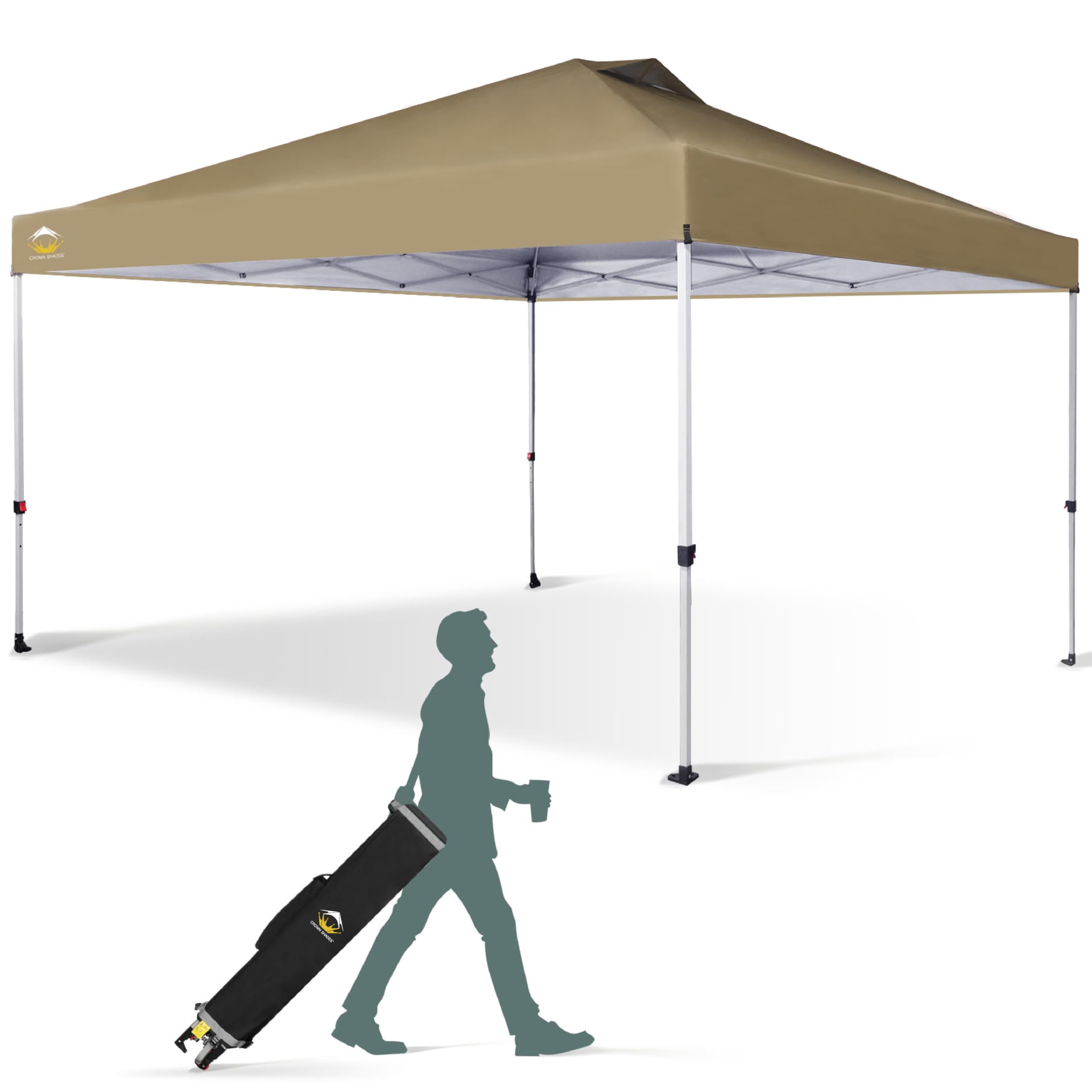 CROWN SHADES 10x10 Pop Up Canopy, Patented Center Lock One Push Tent Canopy, Newly Designed Storage Bag, 8 Stakes, 4 Ropes