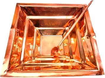 Copper Yagya Hawan Kund with Spoon with Handle On Both Side Poojan Purpose, Indian Cultural Religious Agnihotra Ideal Pooja Gift (4 Inch)