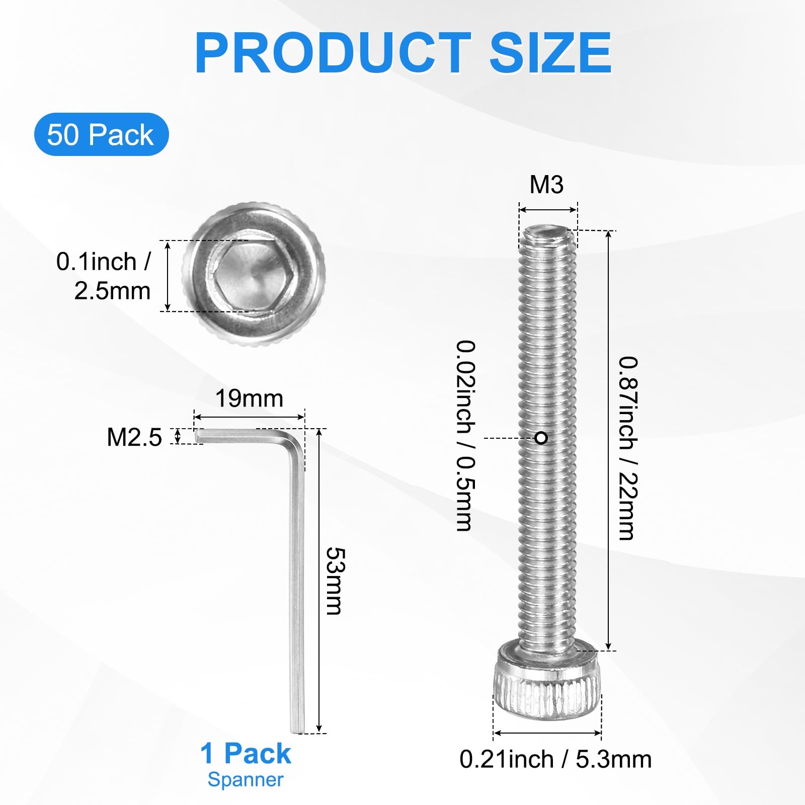 M METERXITY 50-Pack M3 x 22mm Socket Head Cap Screws, 304 Stainless Steel Hex Machine Bolts - Image 3