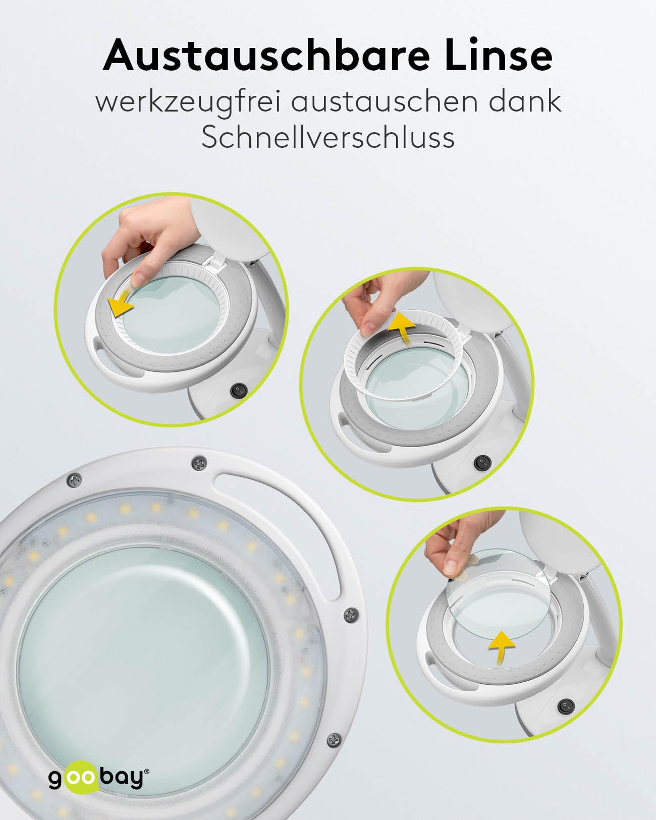 goobay 60363 Dimmbare LED Lupenleuchte/Lupenlampe mit Standfuß/Standlupe Licht / 6 W Leistungsaufnahme/Farbtemperatur 6500 K/Lichtstrom 450 lm/Betriebsspannung 230 V (AC), Weiß
