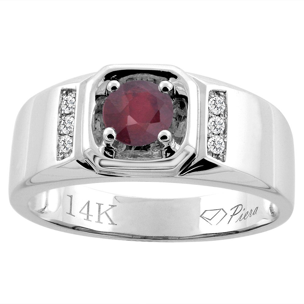 piera 14K White Gold Enhanced Ruby Men's Ring Diamond Accented 5/16 inch Wide, Sizes 9-14