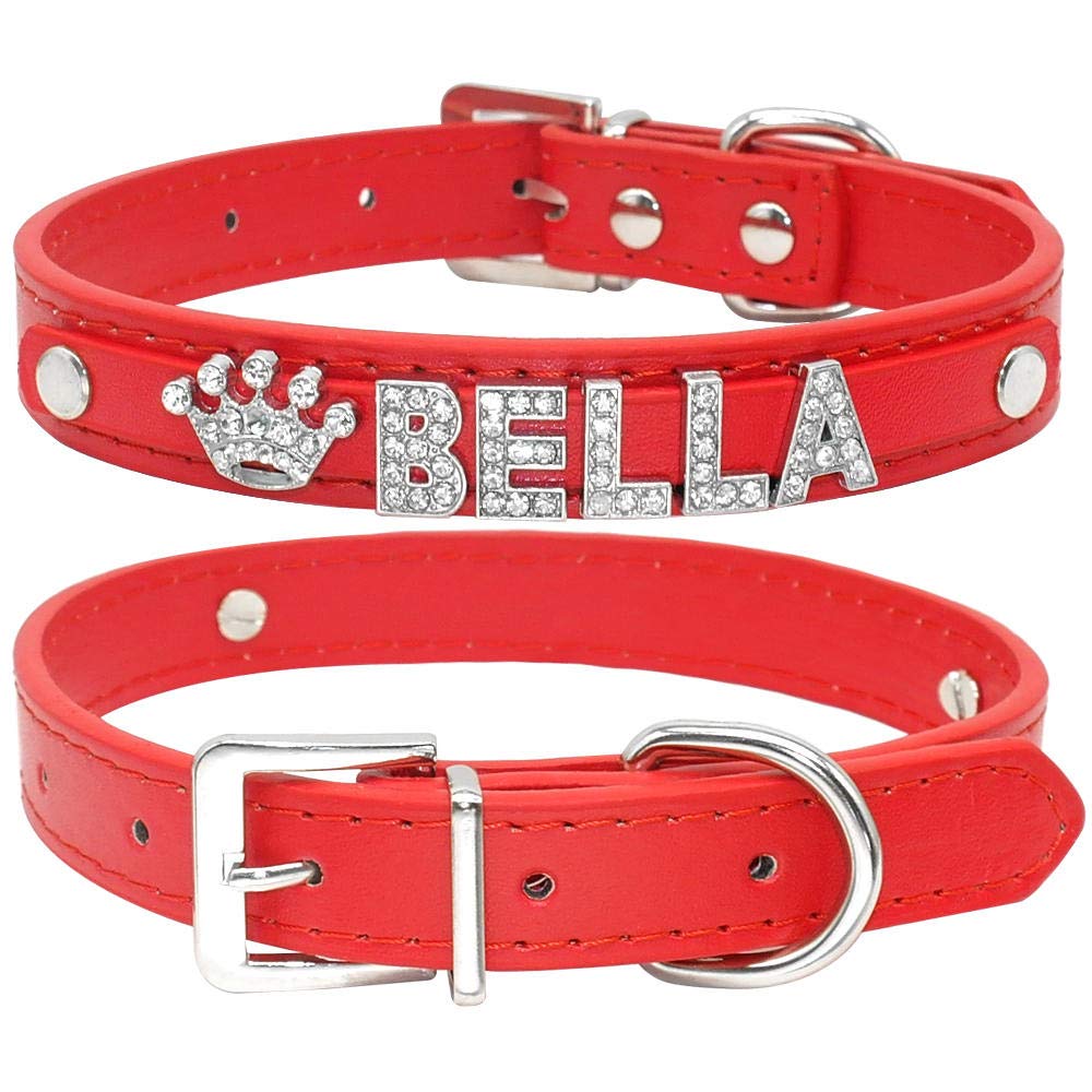 Collar de gato personalizado grabado gratis en color rojo talla S con pedrería brillante