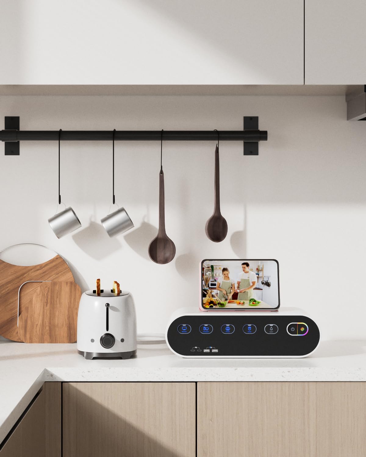 SooPii Regleta con Caja organizadora de Cables, 5 Tomas de Corriente con interruptores Individuales, Cargador GAN de 65 W, Cable de extensión de 6,6 pies, para Uso en el hogar y la Oficina