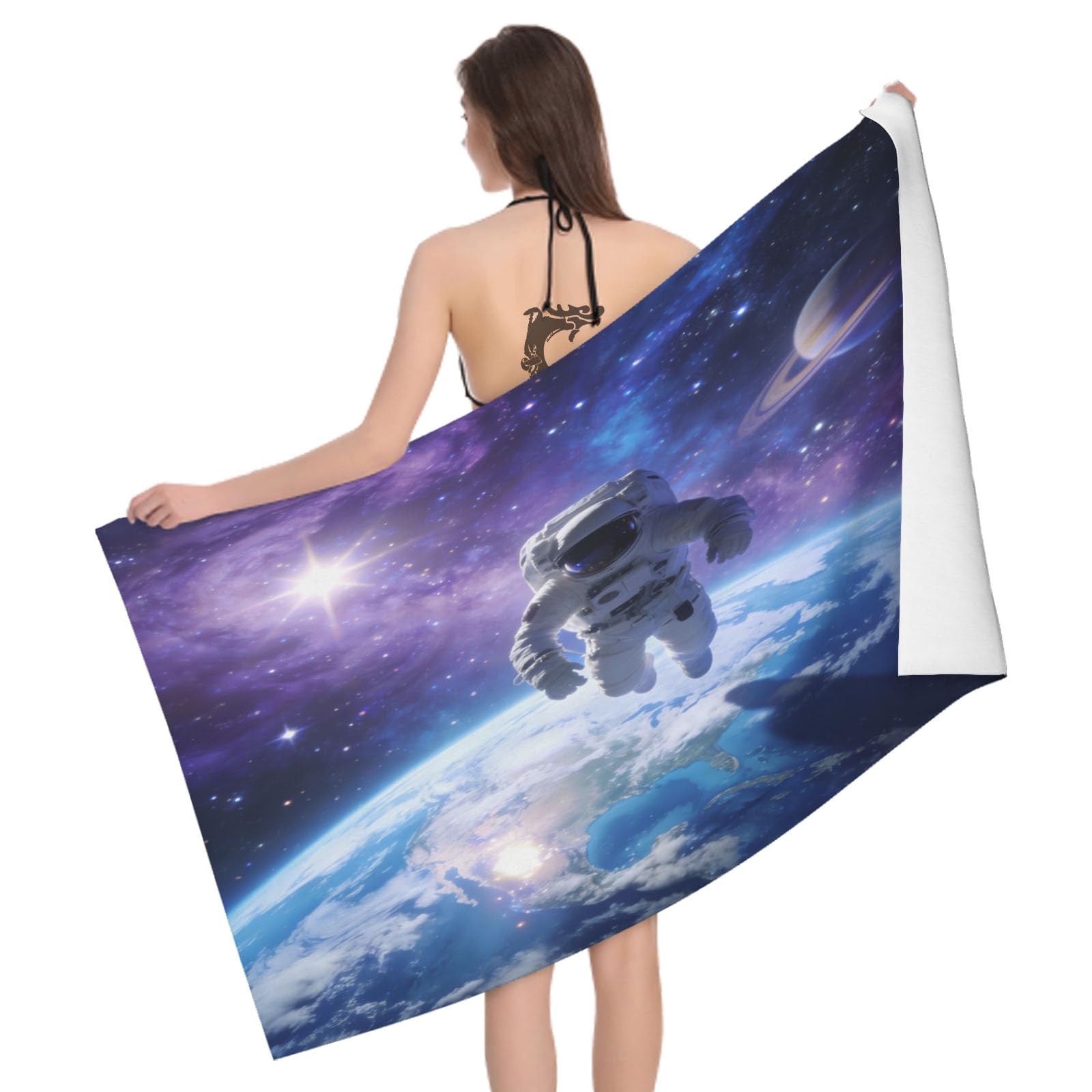 Leichong 3D Astronaut Beach Towel Large Microfiber Soft Quick Dry for Adults, Earth Bath Towel Lightweight Soft Absorbent for Travel Swimming Pool Sports, 180 x 90 cm