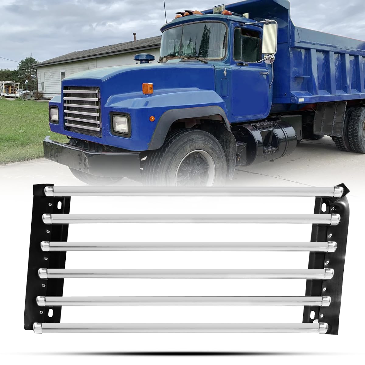 Chrome Front Hood Radiator Grille Fit for 1991-2004 Mack RD 400,600,688,690S and 1991-2017 CH C613,600 SFA Trucks