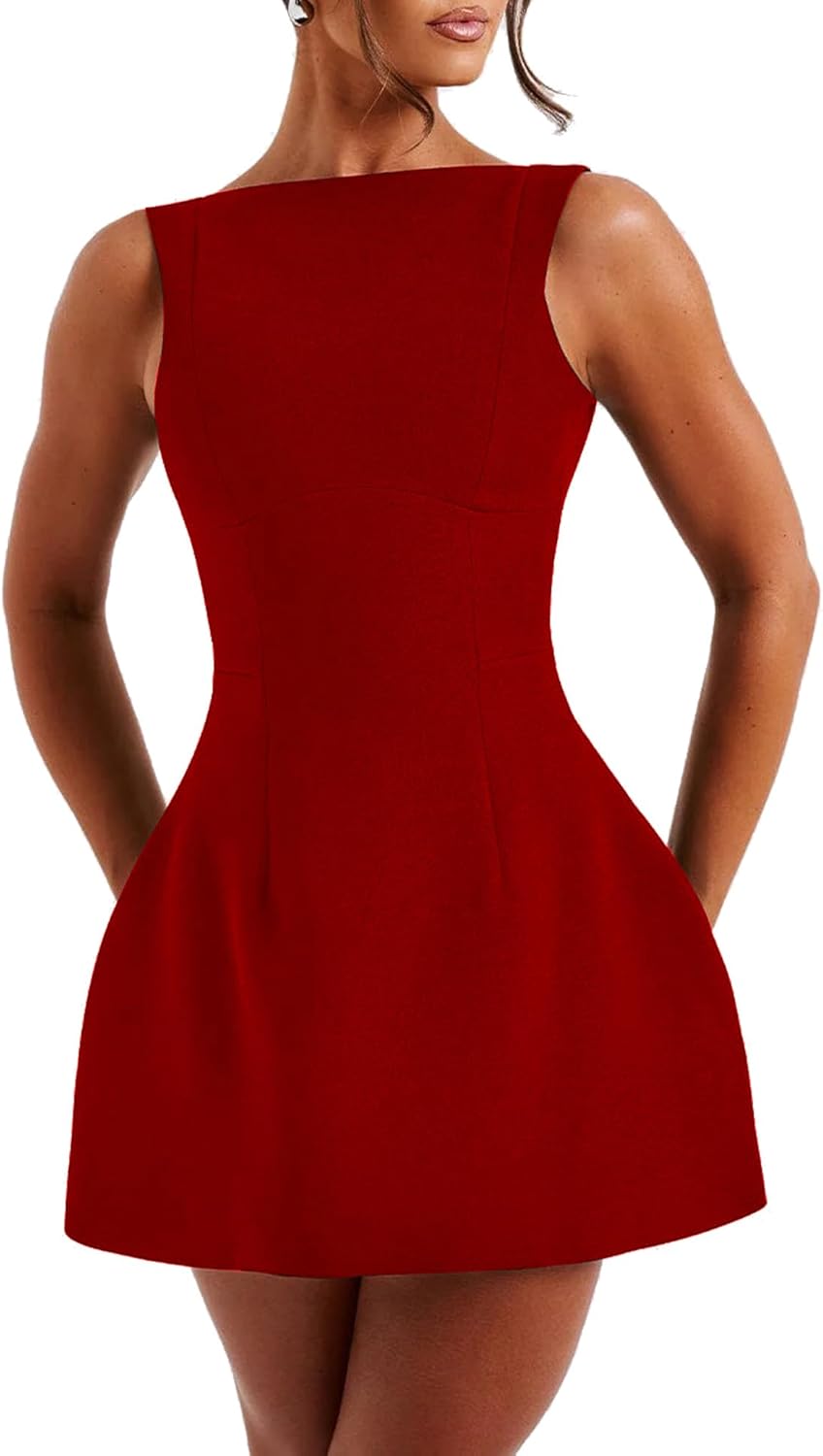 LuFeng Women's Summer Sexy Sleeveless Zipper Mock Neck Slim Fit A-line Mini Dress Bodycon Party Club Dress for Women