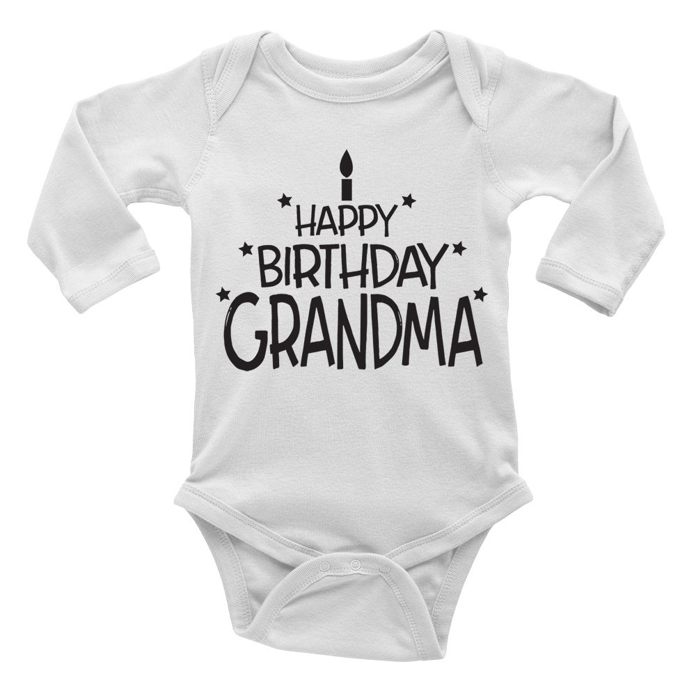Shopagift Happy Birthday Grandma Cute Boys and Girls Long Sleeve Baby Vest Bodysuit White