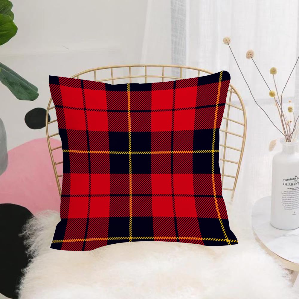 HYOSXW Cushion Cover,Throw Pillow Case Home Decorative for Living Room Bedroom Sofa Chair 16X16 Inch,Red Checkered, Western European Culture Inspired Vintage Abstract Tartan Motif,Pillowcase 40X40cm