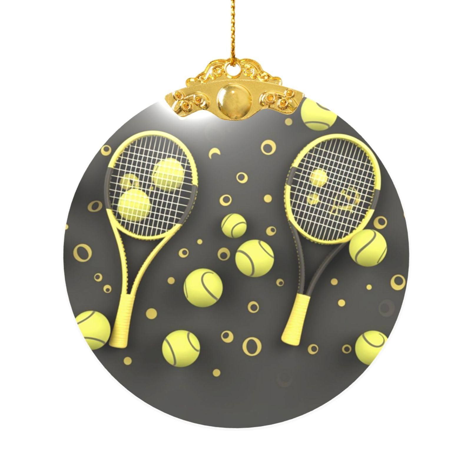 Stvyukl Gold Christmas Ornaments 2024 Stained Glass Round Christmas Tree Hanging Holiday Xmas Decorations Funny Tennis Racquets And Tennis Balls Christmas Tree Ornaments For Home Decors