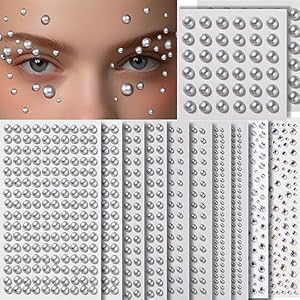 Teenitor 2582Pcs Silver Hair Jewels and Hair Gems Silver Face Gems Face Jewels Self Adhesive Hair Gems for Face, Hair, Makeup, Body 3/4/5/6/8MM