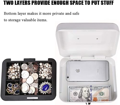 Vista 144 de Jssmst - Caja de dinero pequeña con bandeja, caja con bloqueo, Negro L