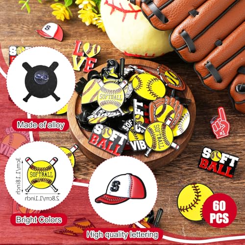 60 Pcs Football Softball Soccer Volleyball Baseball Enamel Pins Bulk Sport Trading Lapel Pin Senior Night Party Favors for Hat Shirt Backpack Sport Player Award Gift, 12 Style3