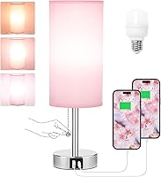 Vista 11 de Hong-in - Lámpara de mesita rosa, 3 modos de color, lámpara pequeña con puertos de carga USB-C y USB-A, cadena de tracción, luz de noche
