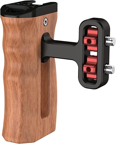 Poyinco Mini mango lateral de madera con tornillos de 14 "-20 para cámara digital DSLR cámara jaula con soporte de zapata fría llave incorporada