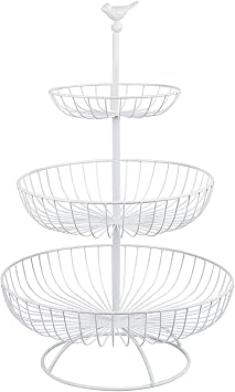qiuqiu 3 Tier Metal Fruit Basket, Fruit Basket Stand, Fruit Holder for Storage Basket, Bread Basket, Fruit Basket, for Kitchen, Living Room-White