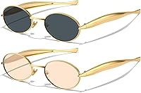 GRFISIA Retro Oval Sunglasses Women Men 70s Sardine Gold Metal Frame UV400 Shades