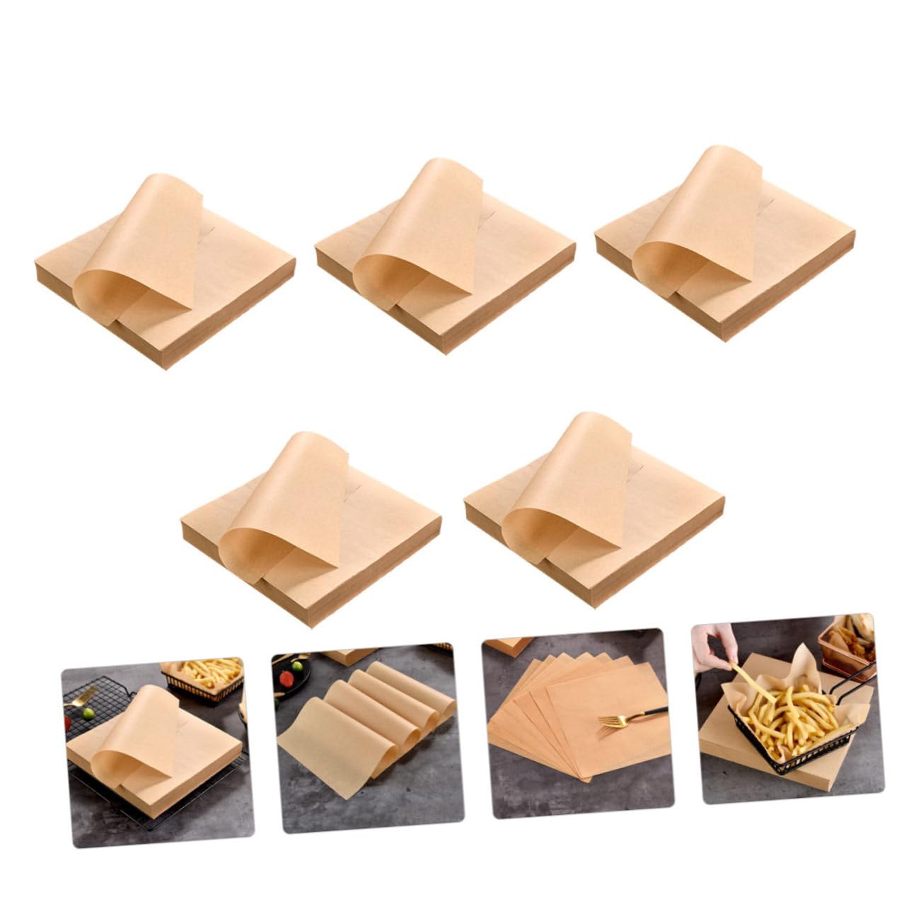Ipetboom Carta da Forno Kraft Color Kaki, 500 Fogli Antiolio per Fritti, Assorbente Olio, Leggera e Facile da Conservare, per Snack e Cucina Casalinga
