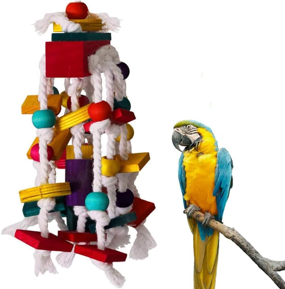 Tumenque Bird Chewing Toy Cage Bite Block Toys for Small Medium Parrots Like African Grey Macaws Cockatoos Eclectus Amazon with a Parrot Grinding Stone