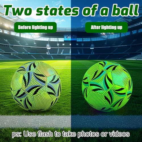 KQWVZ Leuchtender Fußball Größe 5, Reflektierender Soccer, Fluoreszierender Fussball Mit Pumpe, Reflektierender Fußball Für Fußballtraining Nachtspiele Drinnen Und Draußen Für Nachtspiele Kinder