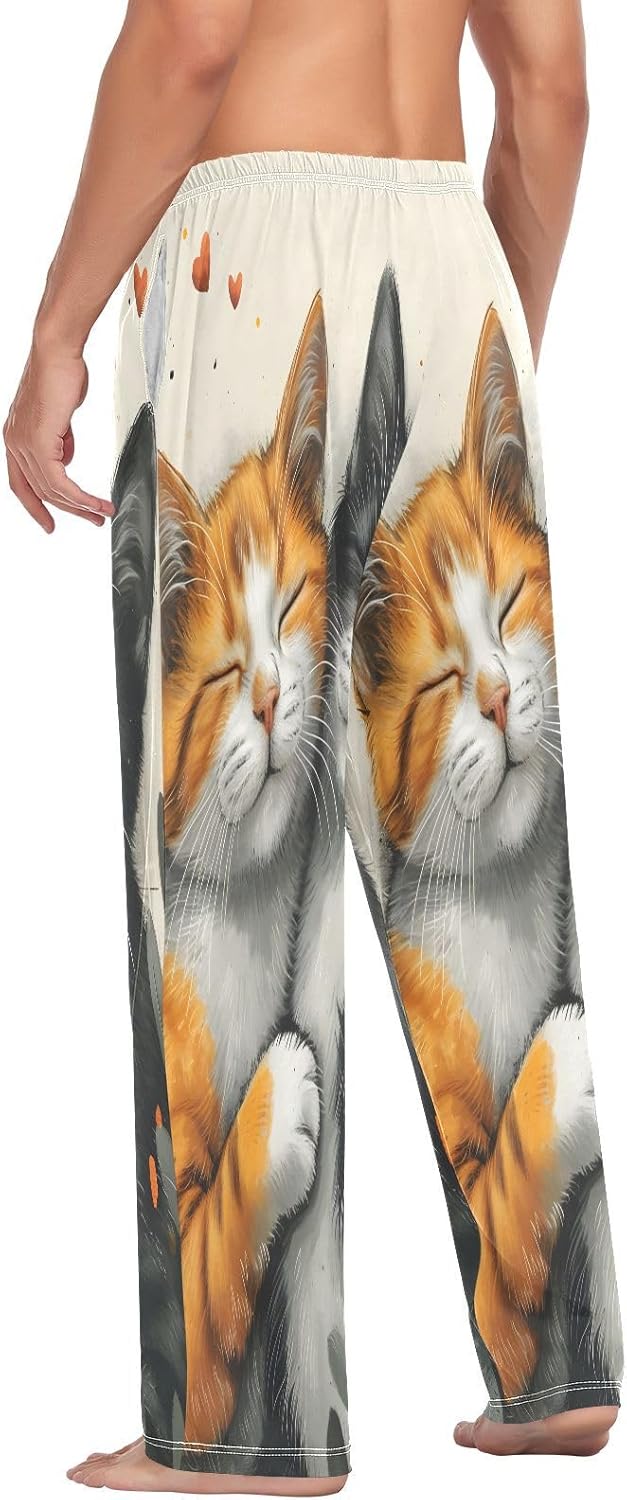 ALAZA Cute Cat Valentine Men's Pajama Pants Men Cotton Pajama Bottoms with Pockets, S