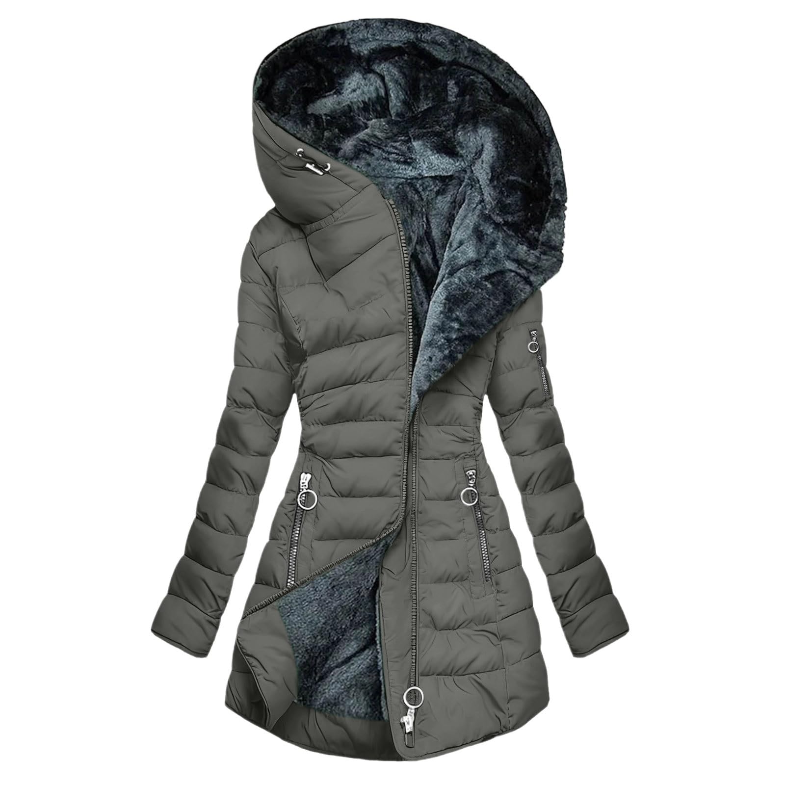 Abrigos de Invierno para Mujer,Chaqueta Acolchada con Capucha y Bolsillos | Abrigo Mujer Cálido Suave Cómodo Chaquetas de Manga Larga con Forro Polar Cazadora Gruesa Casual Otoño Invierno