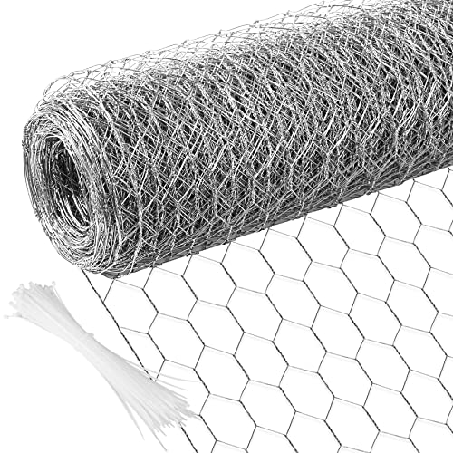 Image of Chicken Wire 15.7 in x 590.5 in Poultry Wire Netting Hexagonal Galvanized Mesh Garden Fence Barrier for Pet Rabbit Chicken Fencing with 100 Pcs Cable Zip Ties
