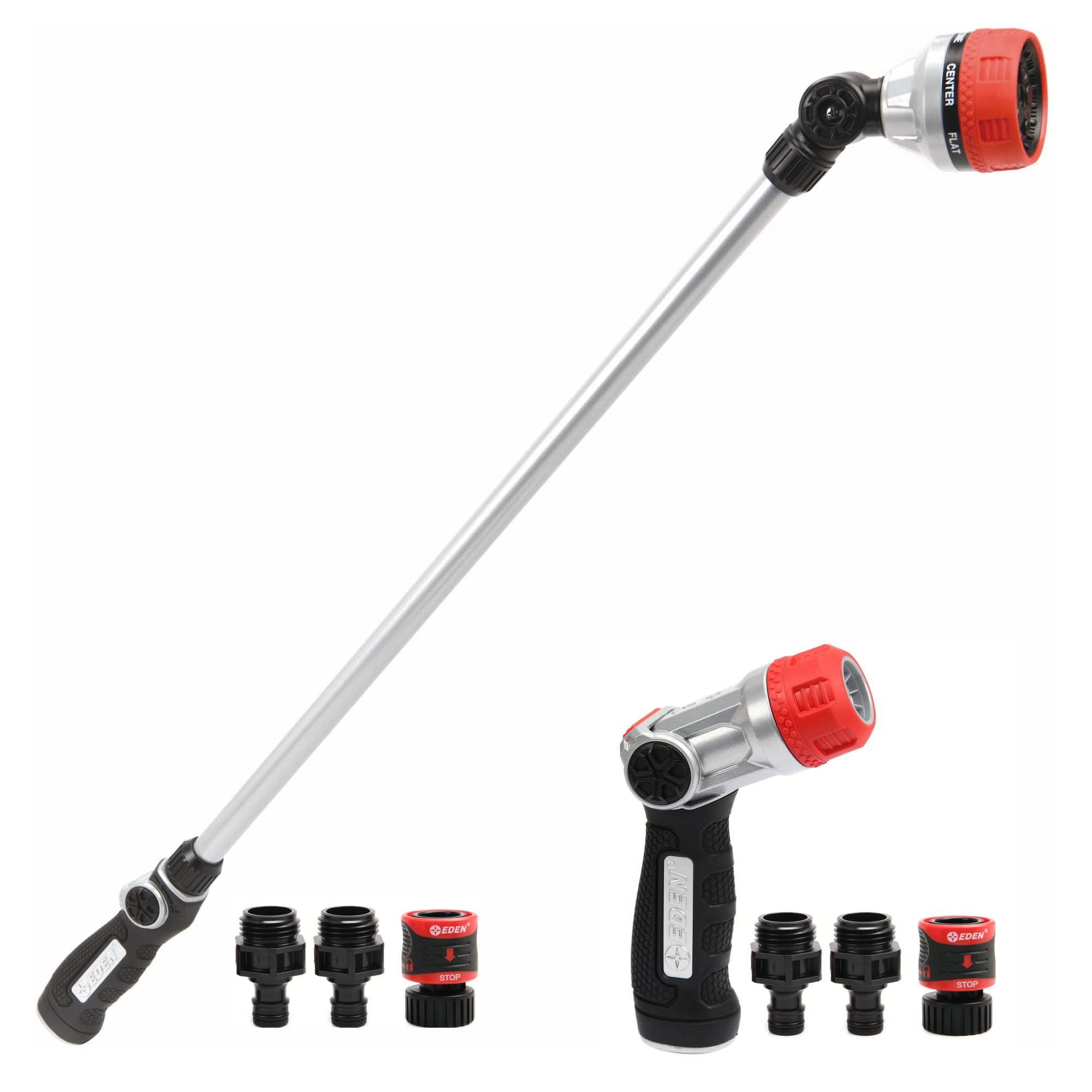 Eden 33" Metal Watering Wand with Hose Nozzle Value Bundle
