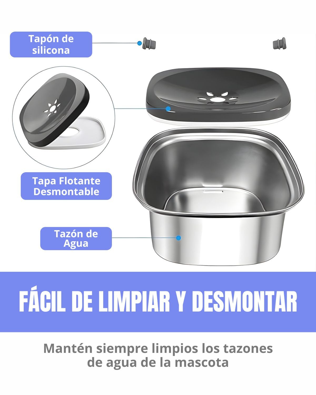 Bebedero Perro - 3L de Capacidad - Antigoteo, Antisalpicaduras y Antivuelco - Acero Inoxidable -Antideslizante - Apto Interior y Exterior - Incluye Dispensador + 4 Rollos de Bolsas
