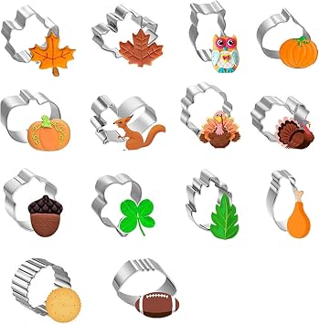 Fall Thanksgiving Cookie Cutters Set,14PCS Mini Fall Cookie Cutters Stainless Steel - Pumpkin, Maple Leaf, Squirrel, Owl,Turkey And More